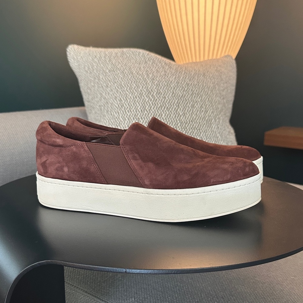 Vince Burgundy Suede Slip-On Sneakers